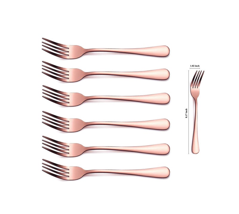 Kyraton Rose Gold Dinner Fork 6 Pieces, Stainless Steel 8.17 Inch Forks Rose Gold Titanium Plating Silverware, Copper Forks Set of 6 - Image 2
